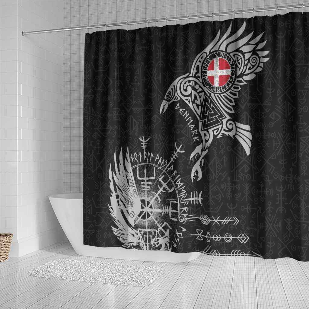 Denmark Viking Ravens Shower Curtain Vegvisir Runes Pattern - Wonder Print Shop