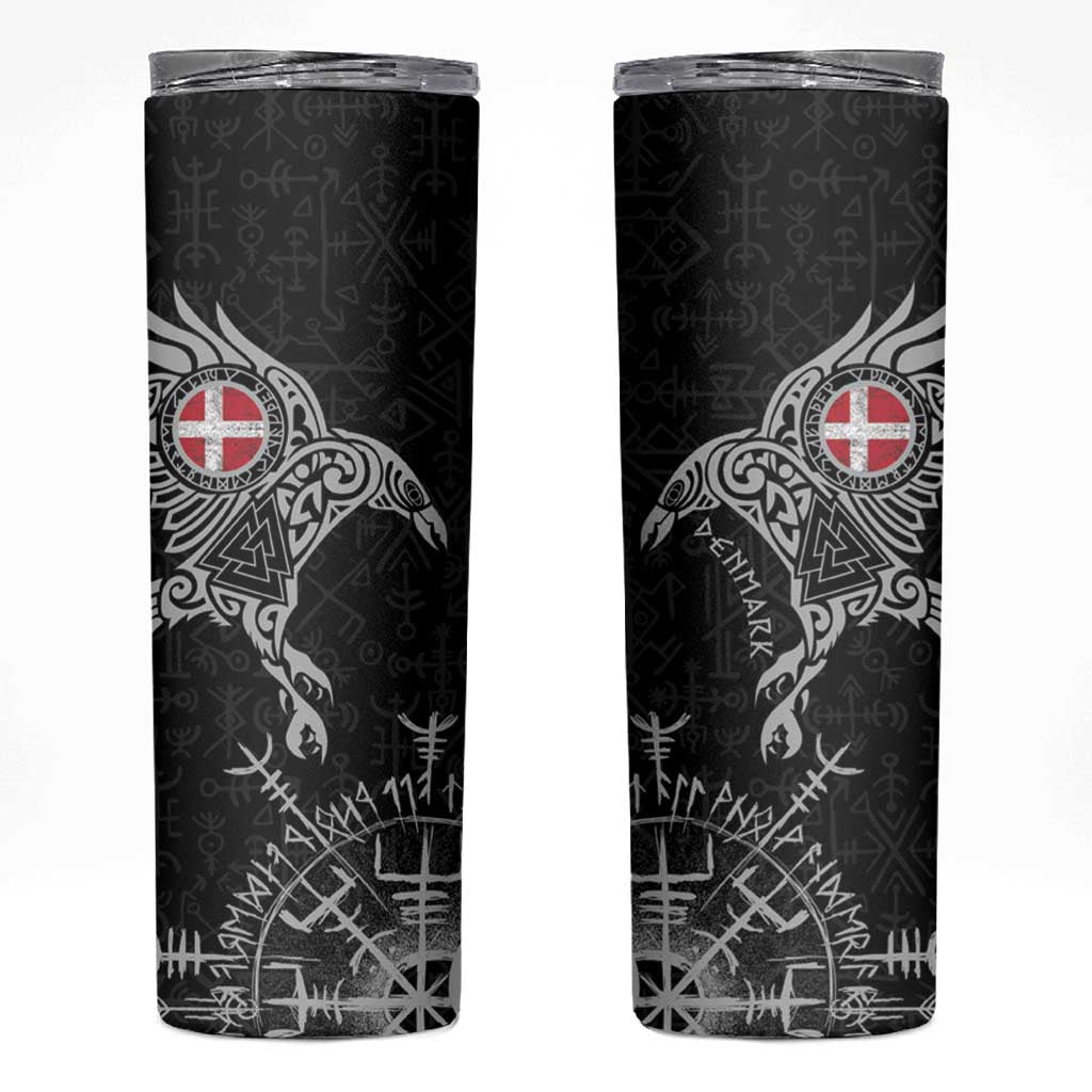 Denmark Viking Ravens Skinny Tumbler Vegvisir Runes Pattern - Wonder Print Shop