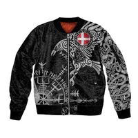 Denmark Viking Ravens Sleeve Zip Bomber Jacket Vegvisir Runes Pattern - Wonder Print Shop