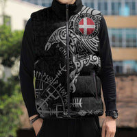 Denmark Viking Ravens Sleeveless Puffer Jacket Vegvisir Runes Pattern - Wonder Print Shop
