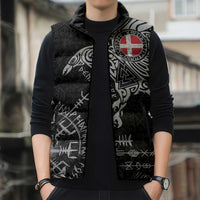 Denmark Viking Ravens Sleeveless Puffer Jacket Vegvisir Runes Pattern - Wonder Print Shop