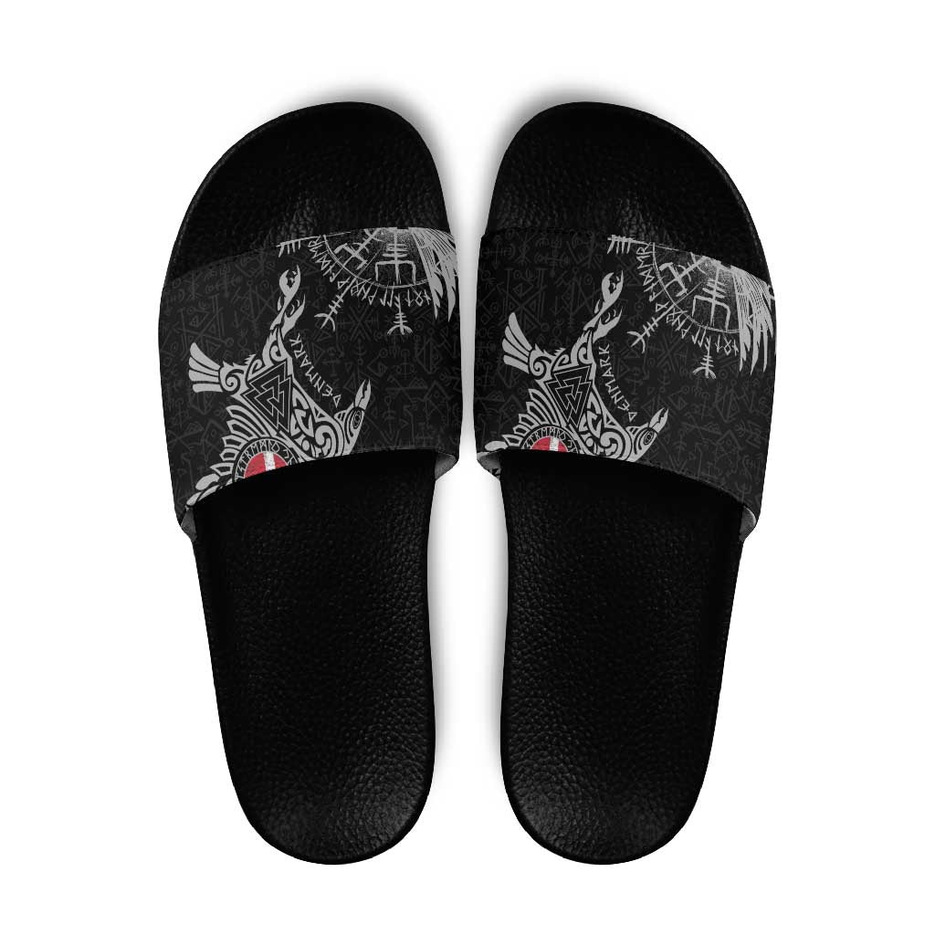 Denmark Viking Ravens Slide Sandals Vegvisir Runes Pattern - Wonder Print Shop