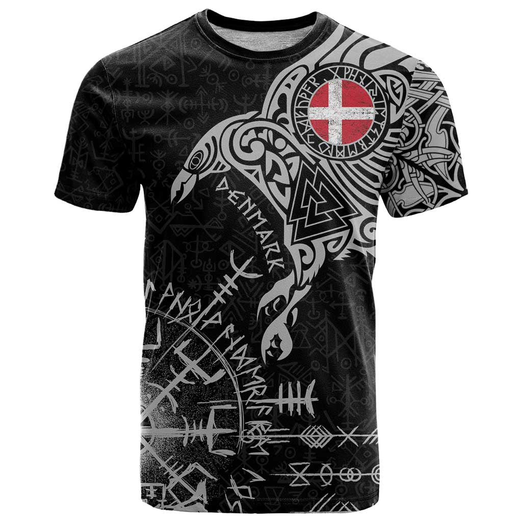 Denmark Viking Ravens T Shirt Vegvisir Runes Pattern - Wonder Print Shop