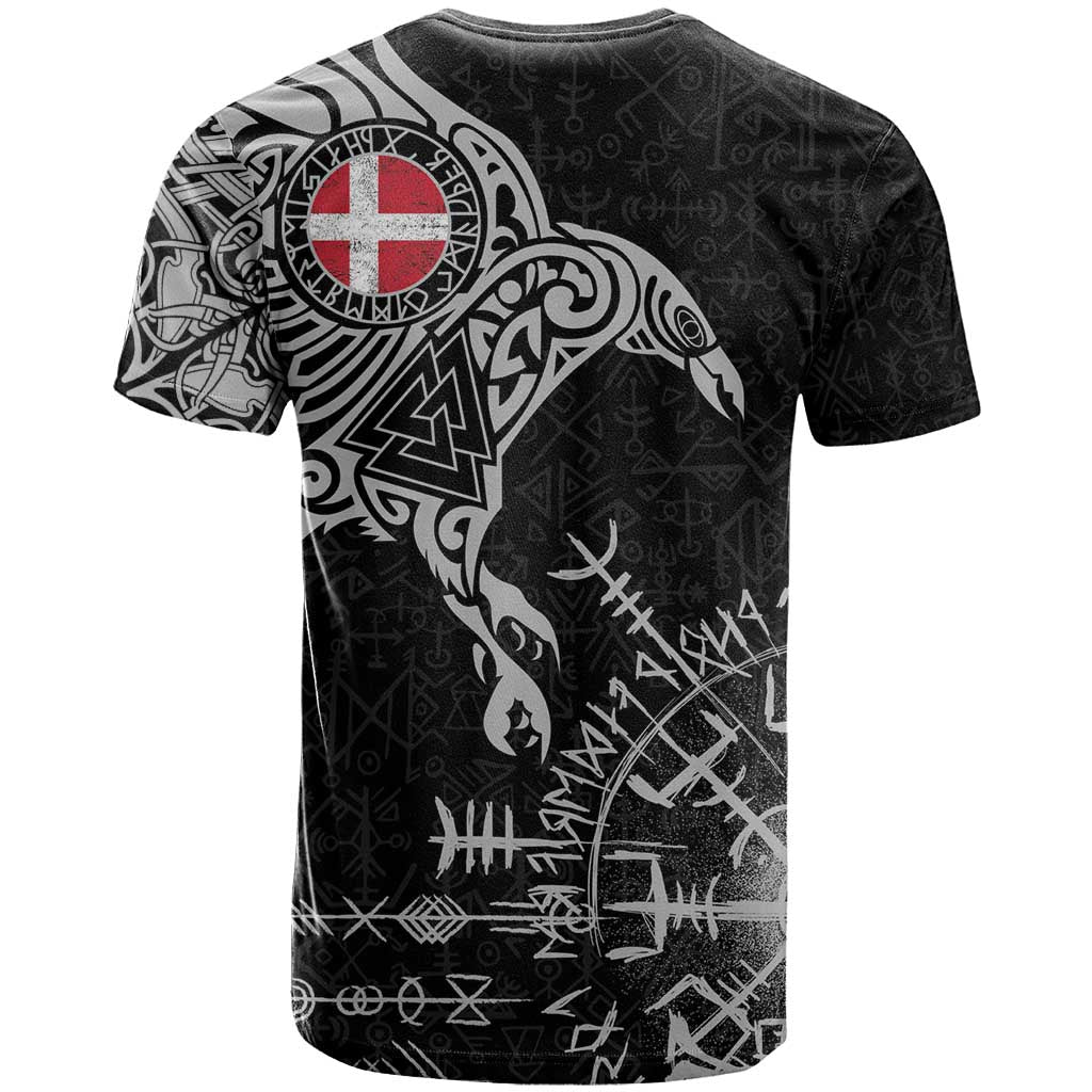Denmark Viking Ravens T Shirt Vegvisir Runes Pattern - Wonder Print Shop