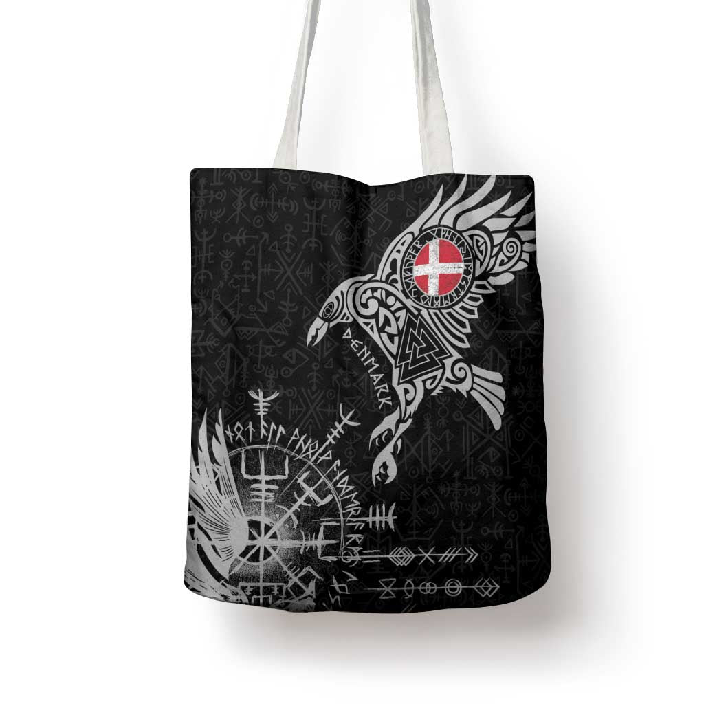 Denmark Viking Ravens Tote Bag Vegvisir Runes Pattern - Wonder Print Shop