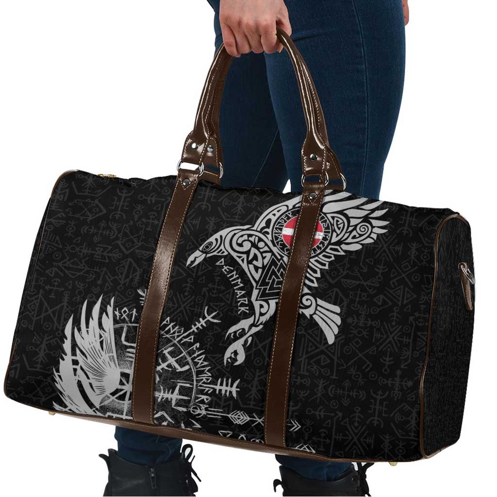 Denmark Viking Ravens Travel Bag Vegvisir Runes Pattern - Wonder Print Shop