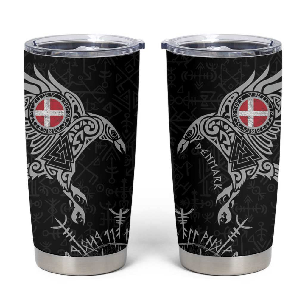 Denmark Viking Ravens Tumbler Cup Vegvisir Runes Pattern - Wonder Print Shop