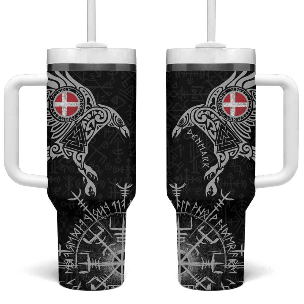 Denmark Viking Ravens Tumbler With Handle Vegvisir Runes Pattern - Wonder Print Shop