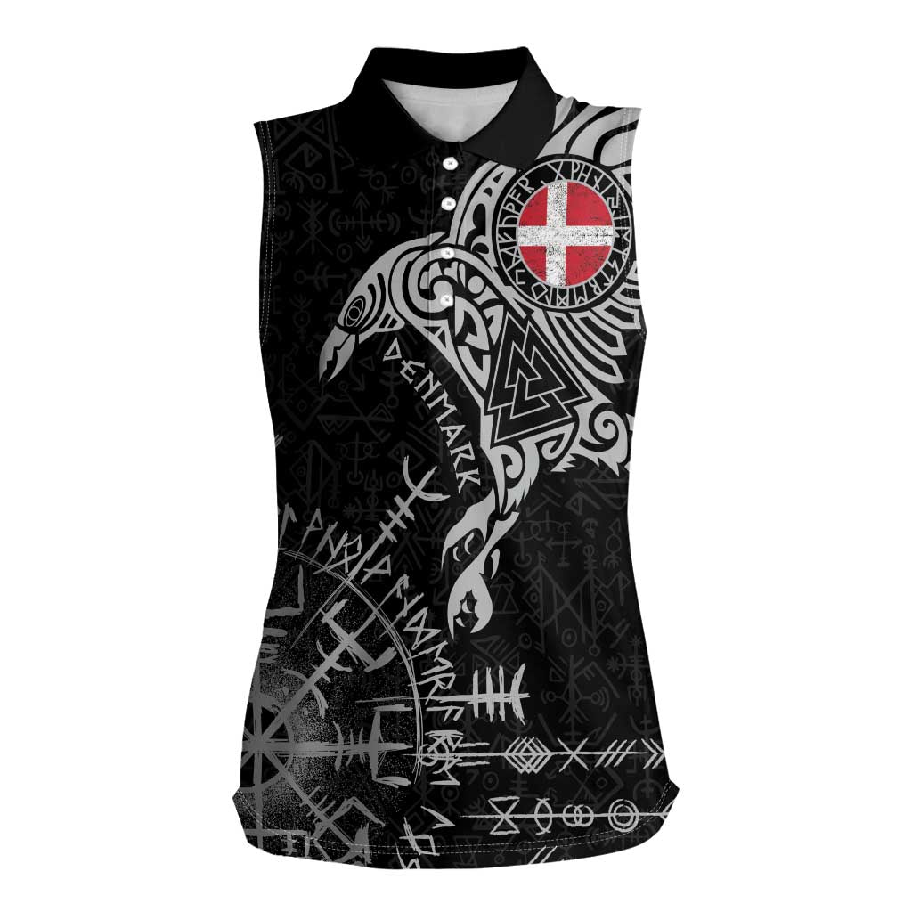 Denmark Viking Ravens Women Sleeveless Polo Shirt Vegvisir Runes Pattern - Wonder Print Shop