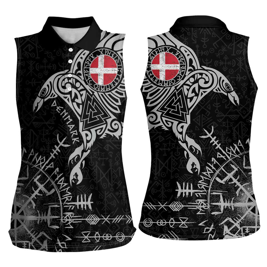 Denmark Viking Ravens Women Sleeveless Polo Shirt Vegvisir Runes Pattern - Wonder Print Shop