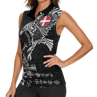 Denmark Viking Ravens Women Sleeveless Polo Shirt Vegvisir Runes Pattern - Wonder Print Shop