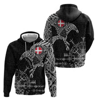 Denmark Viking Ravens Zip Hoodie Vegvisir Runes Pattern - Wonder Print Shop