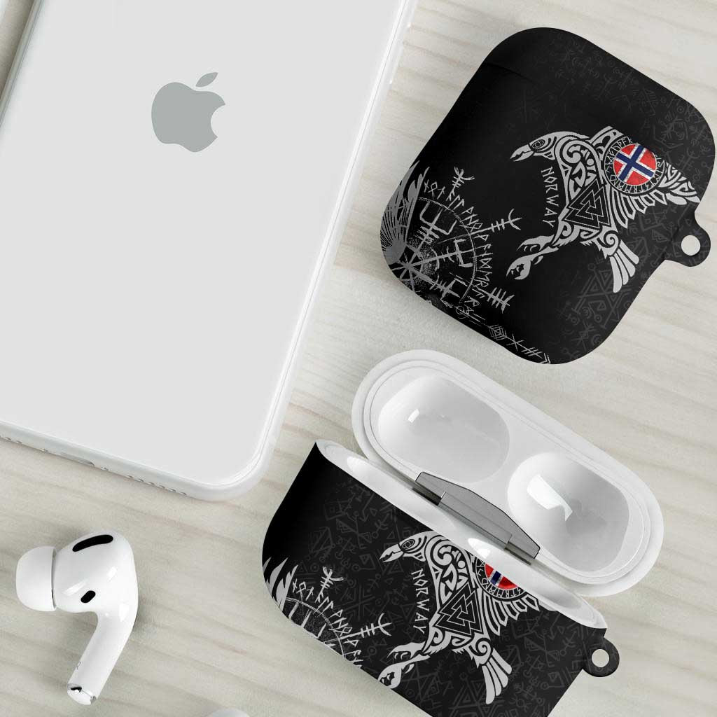Norway Viking Ravens AirPods Case Vegvisir Runes Pattern - Wonder Print Shop