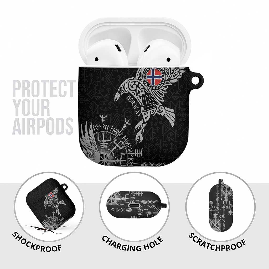 Norway Viking Ravens AirPods Case Vegvisir Runes Pattern - Wonder Print Shop