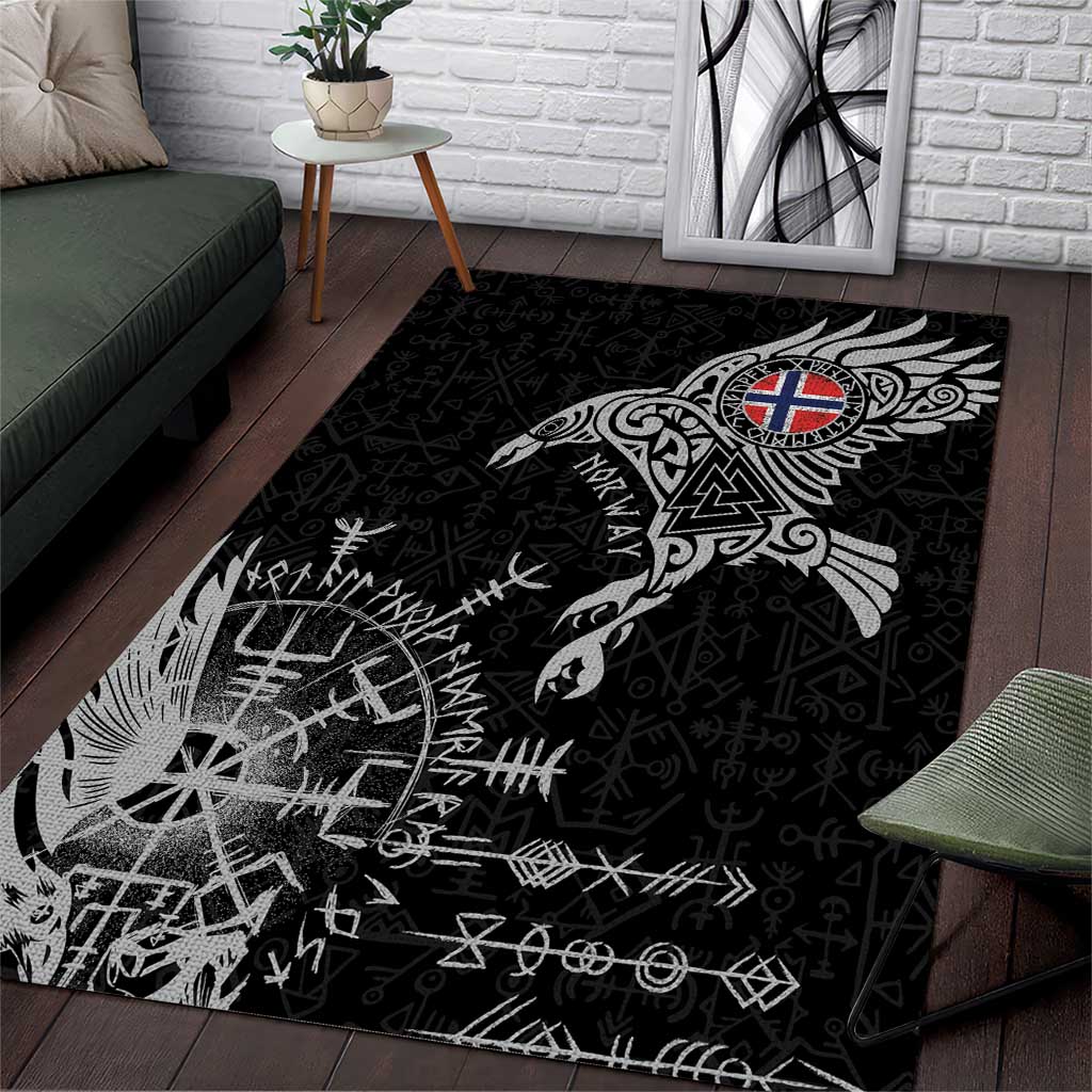 Norway Viking Ravens Area Rug Vegvisir Runes Pattern - Wonder Print Shop