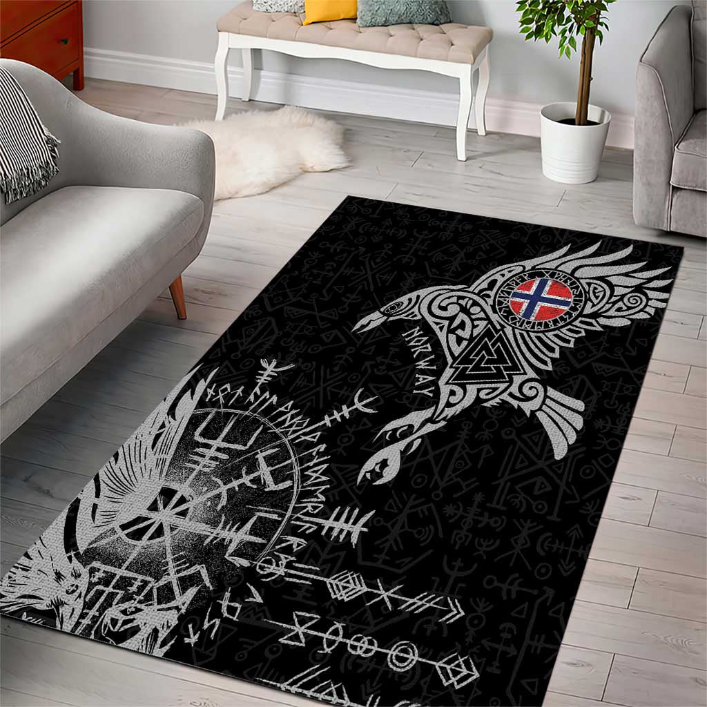 Norway Viking Ravens Area Rug Vegvisir Runes Pattern - Wonder Print Shop