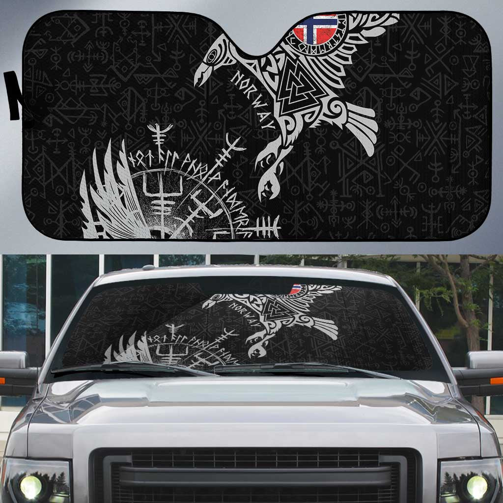 Norway Viking Ravens Auto Sun Shade Vegvisir Runes Pattern - Wonder Print Shop