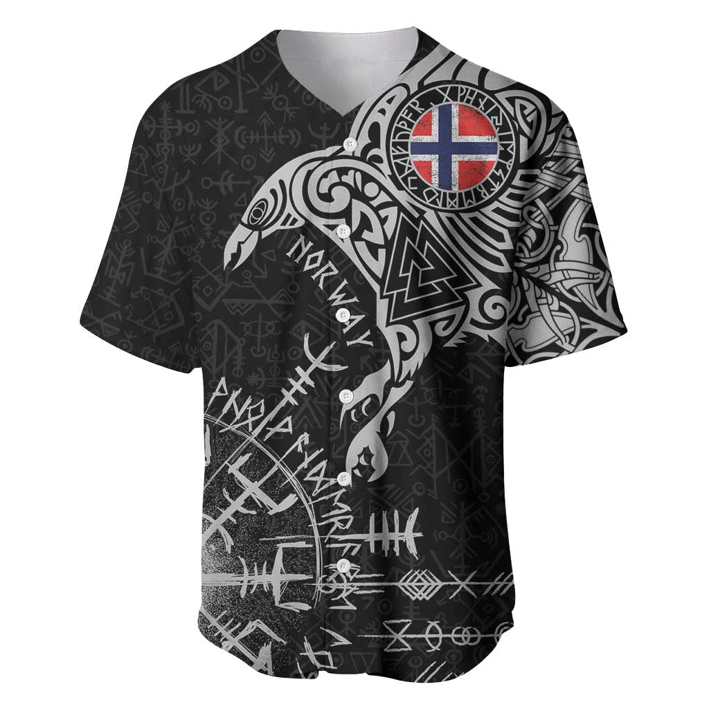 Norway Viking Ravens Baseball Jersey Vegvisir Runes Pattern - Wonder Print Shop