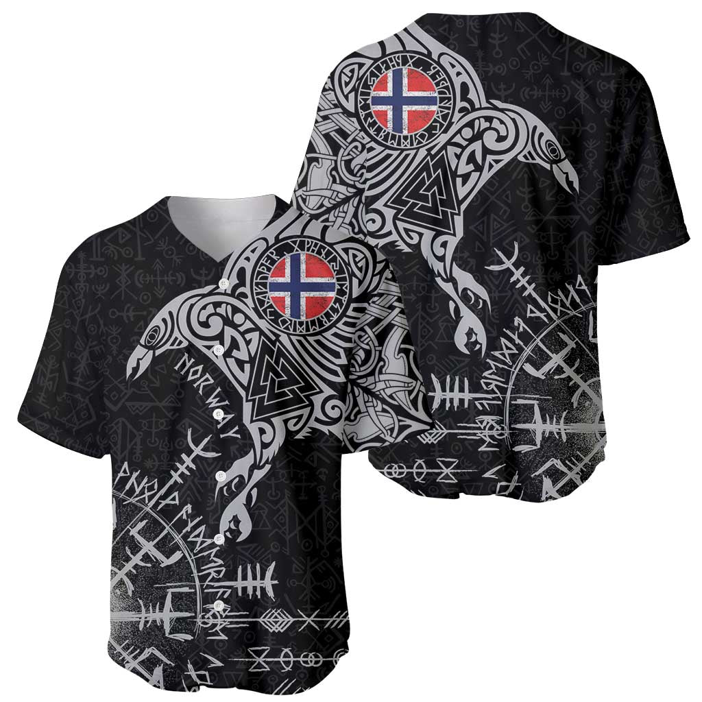 Norway Viking Ravens Baseball Jersey Vegvisir Runes Pattern - Wonder Print Shop
