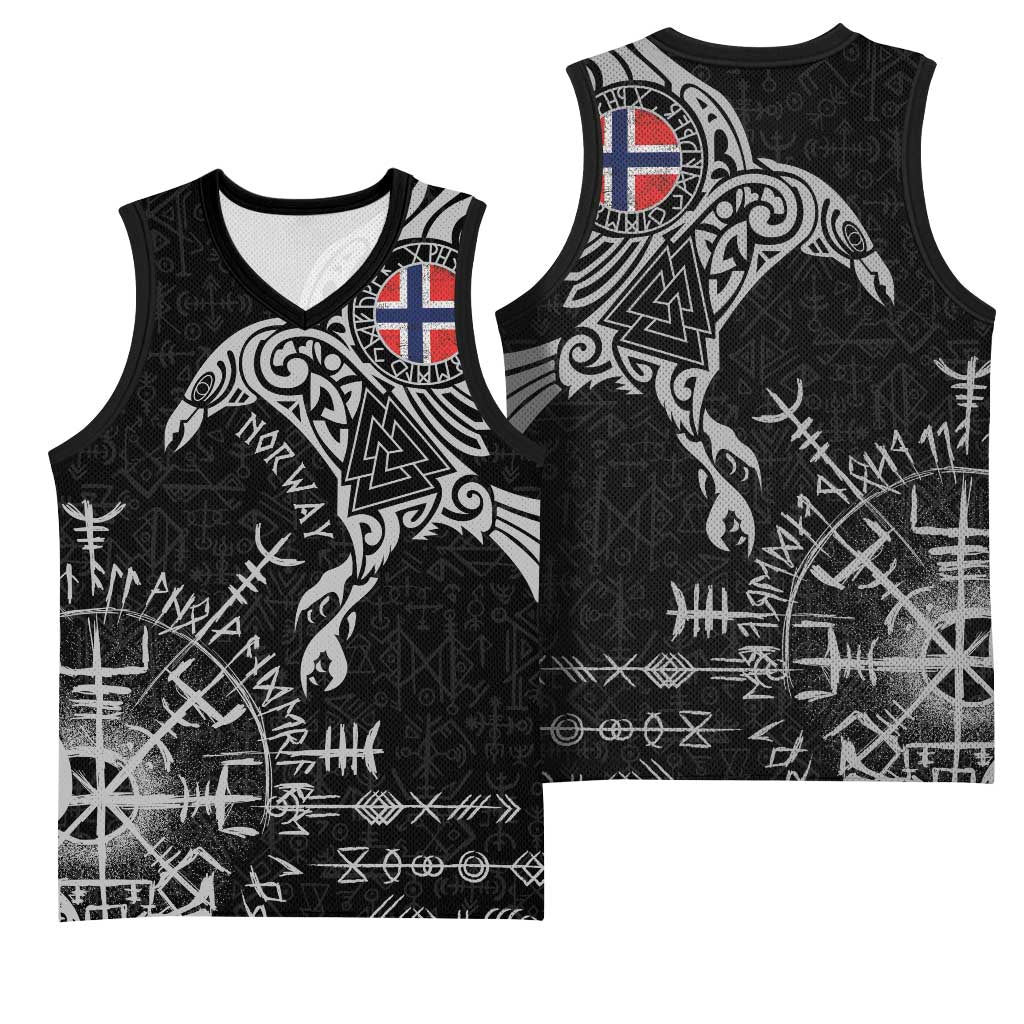 Norway Viking Ravens Basketball Jersey Vegvisir Runes Pattern - Wonder Print Shop