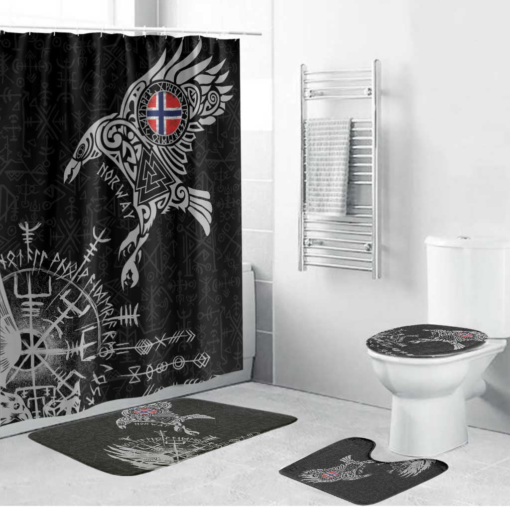 Norway Viking Ravens Bathroom Set Vegvisir Runes Pattern - Wonder Print Shop