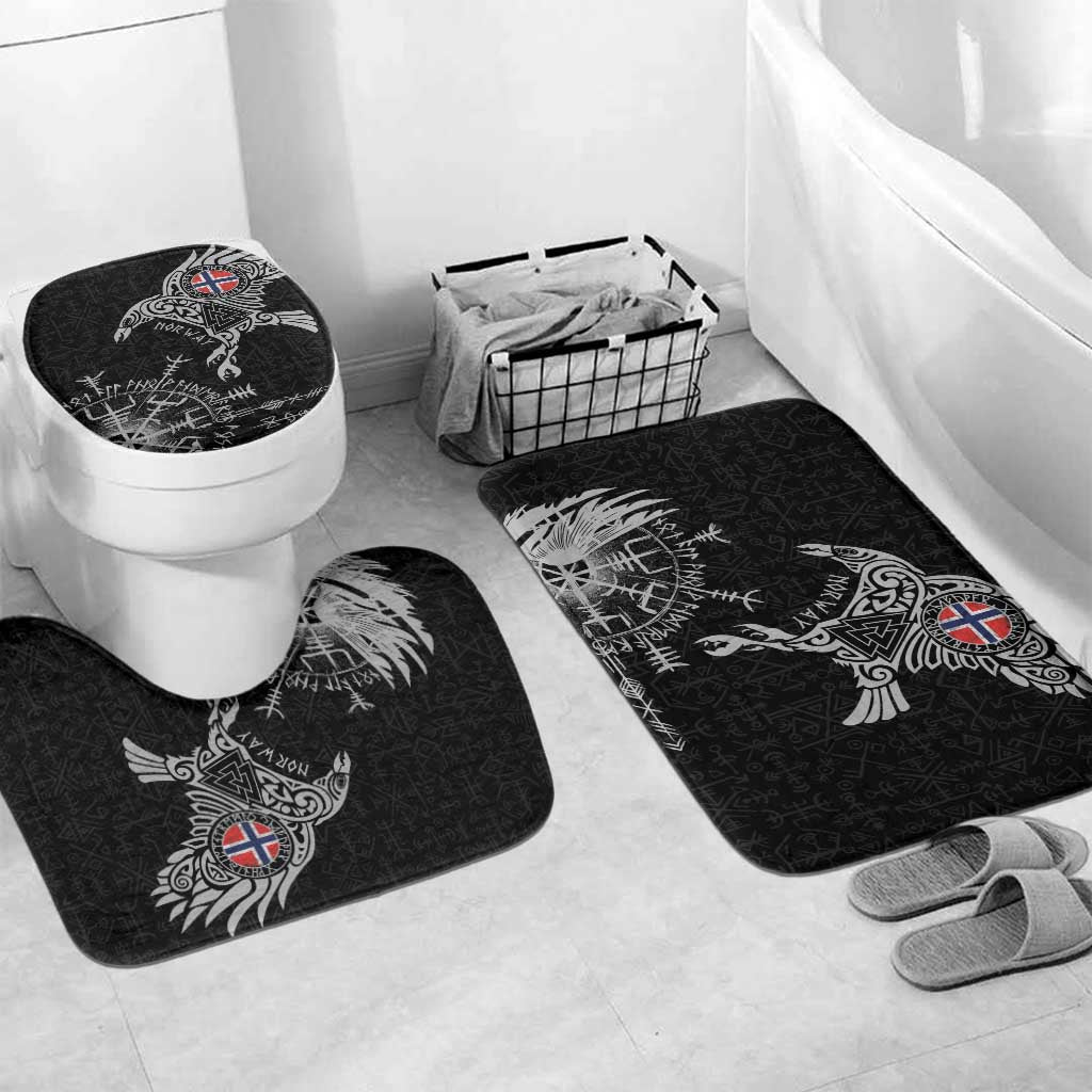 Norway Viking Ravens Bathroom Set Vegvisir Runes Pattern - Wonder Print Shop