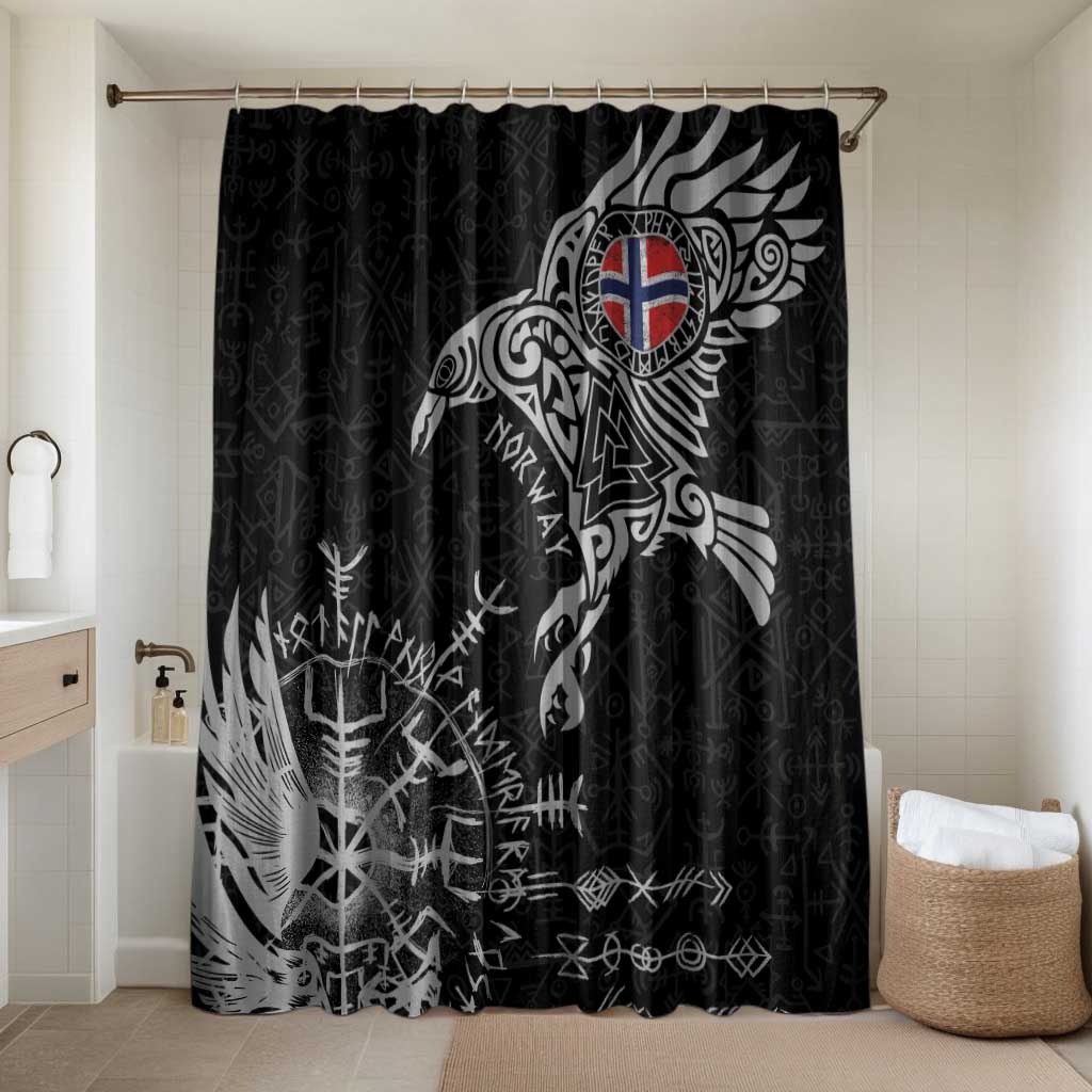 Norway Viking Ravens Bathroom Set Vegvisir Runes Pattern - Wonder Print Shop