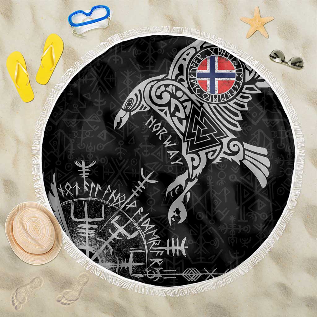 Norway Viking Ravens Beach Blanket Vegvisir Runes Pattern - Wonder Print Shop