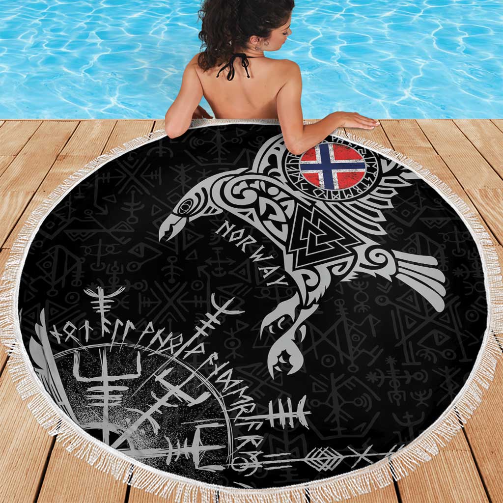 Norway Viking Ravens Beach Blanket Vegvisir Runes Pattern - Wonder Print Shop