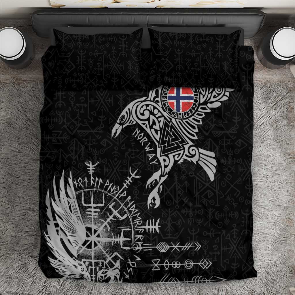 Norway Viking Ravens Bedding Set Vegvisir Runes Pattern - Wonder Print Shop