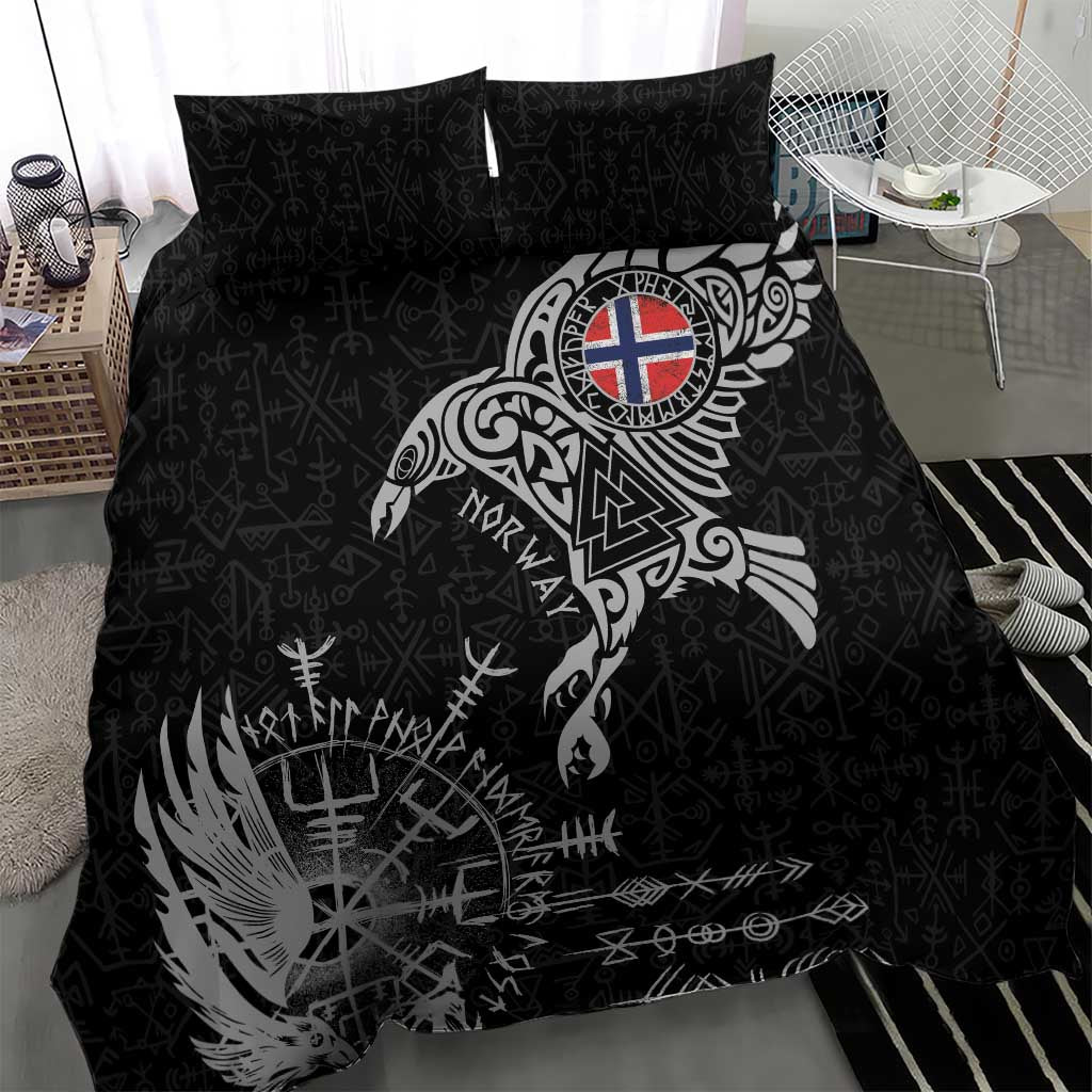 Norway Viking Ravens Bedding Set Vegvisir Runes Pattern - Wonder Print Shop