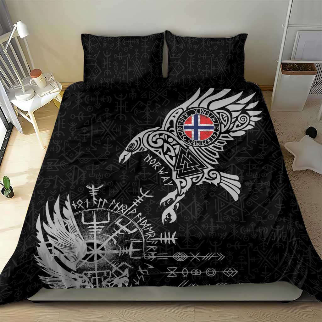 Norway Viking Ravens Bedding Set Vegvisir Runes Pattern - Wonder Print Shop