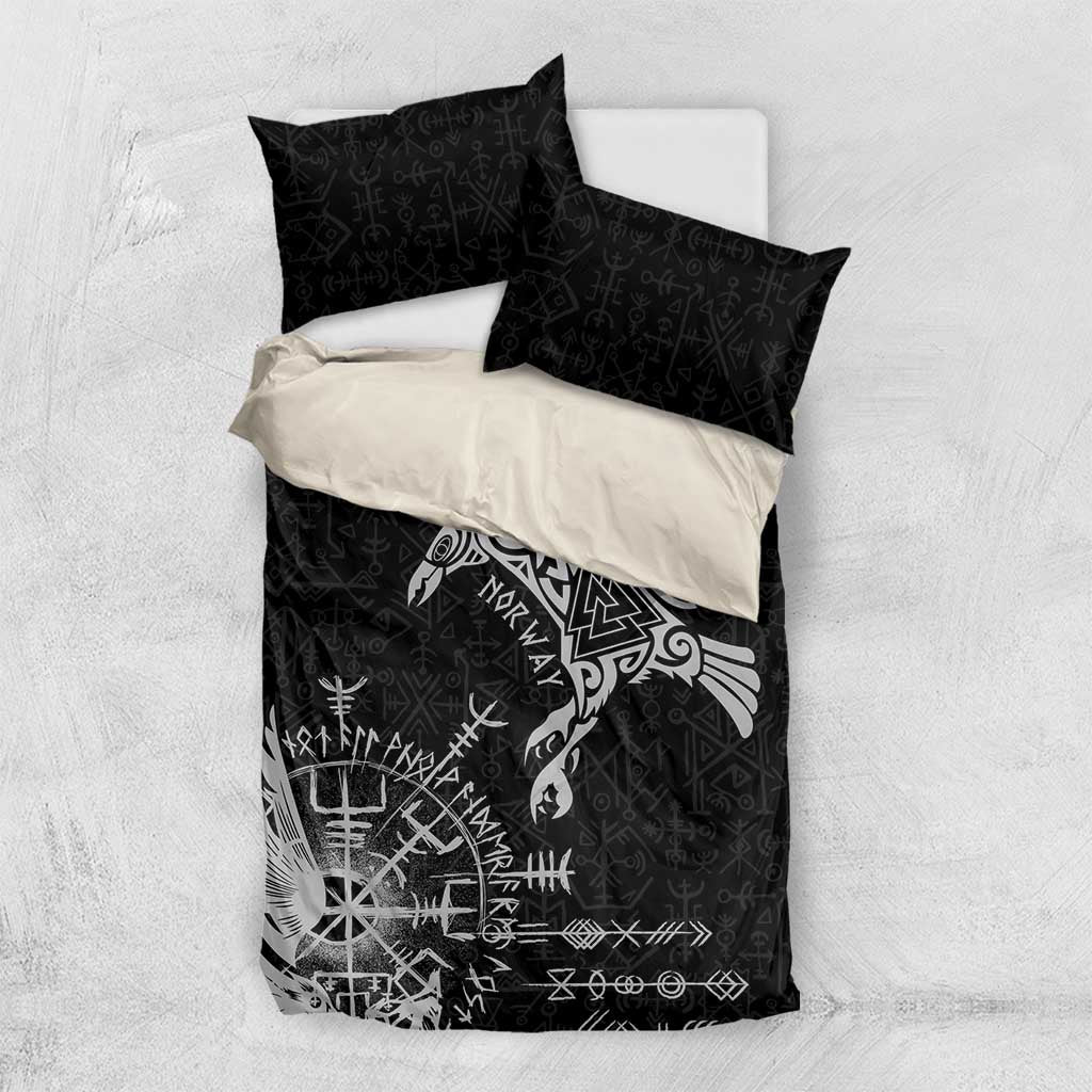 Norway Viking Ravens Bedding Set Vegvisir Runes Pattern - Wonder Print Shop