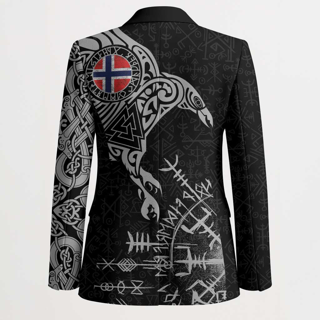 Norway Viking Ravens Blazer Vegvisir Runes Pattern - Wonder Print Shop