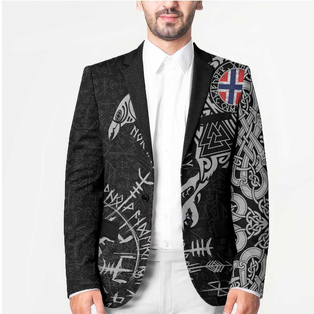 Norway Viking Ravens Blazer Vegvisir Runes Pattern - Wonder Print Shop