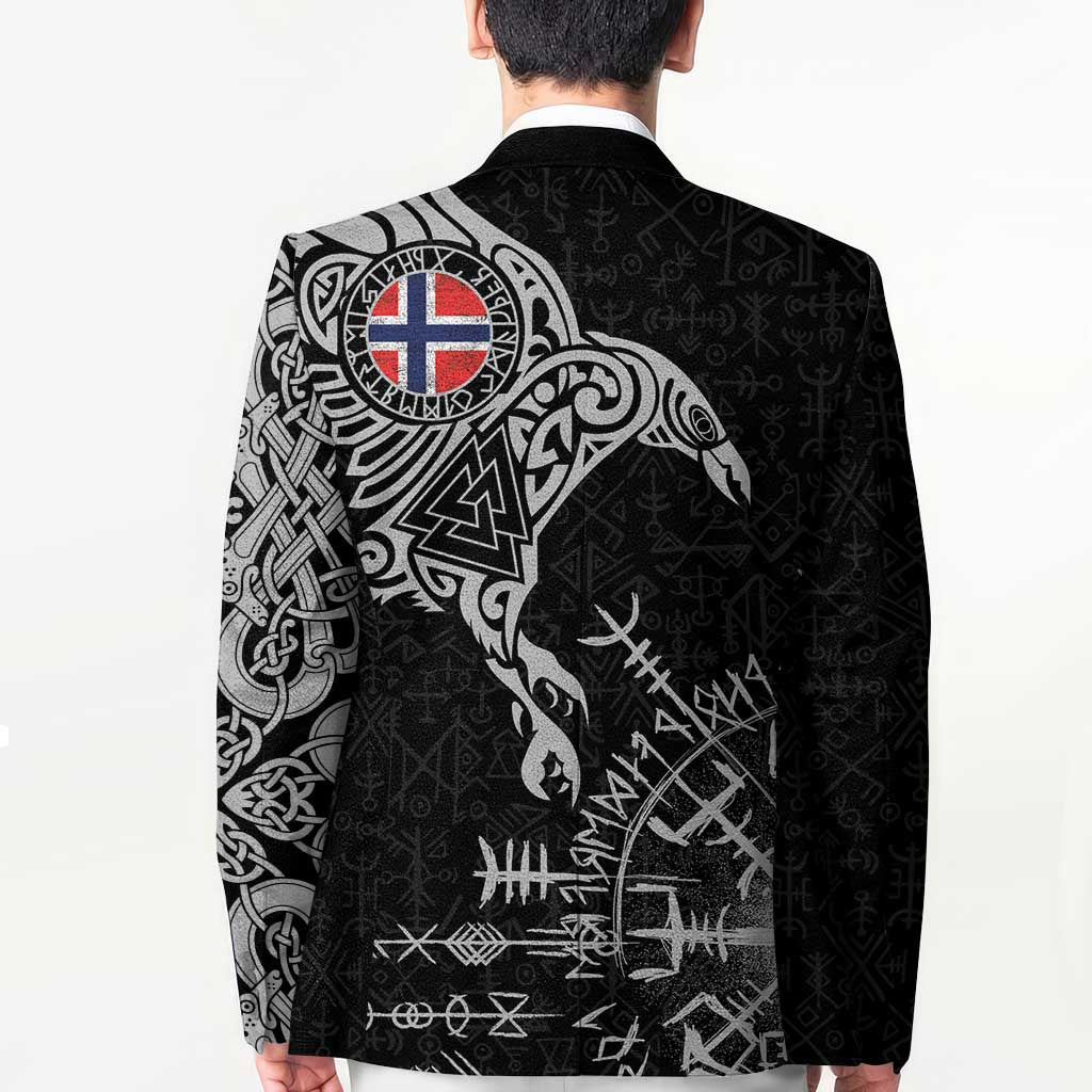 Norway Viking Ravens Blazer Vegvisir Runes Pattern - Wonder Print Shop