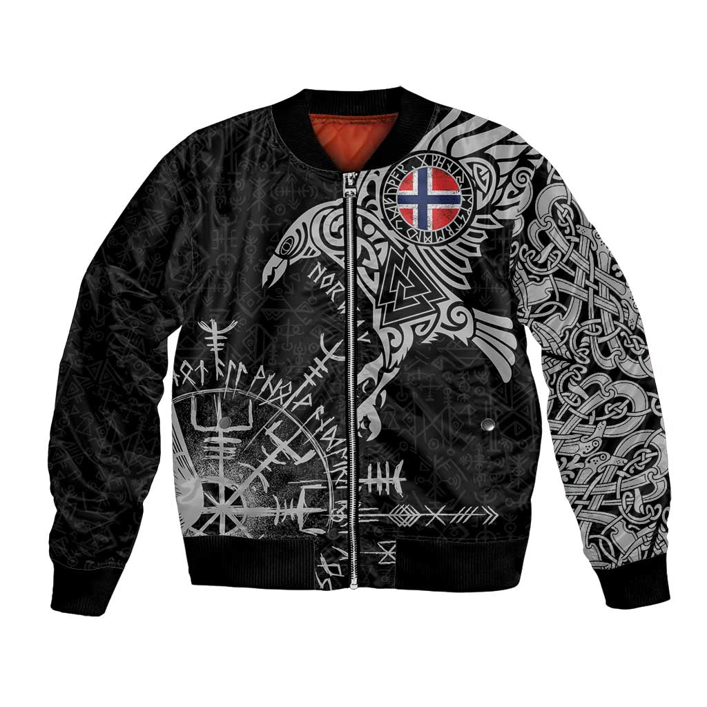 Norway Viking Ravens Bomber Jacket Vegvisir Runes Pattern - Wonder Print Shop