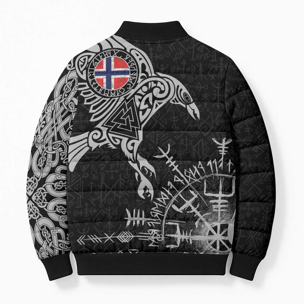 Norway Viking Ravens Bomber Puffer Jacket Vegvisir Runes Pattern - Wonder Print Shop