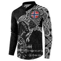 Norway Viking Ravens Button Sweatshirt Vegvisir Runes Pattern - Wonder Print Shop