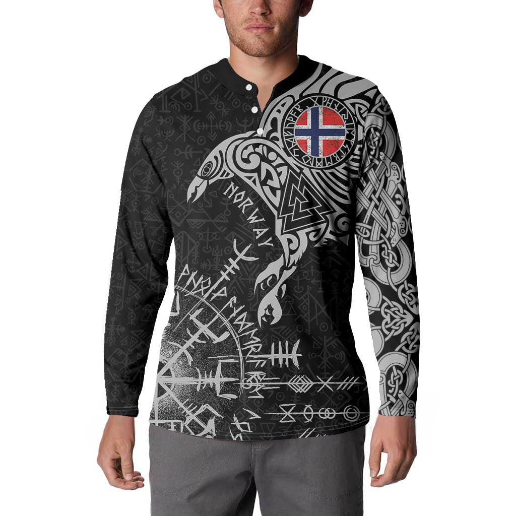 Norway Viking Ravens Button Sweatshirt Vegvisir Runes Pattern - Wonder Print Shop