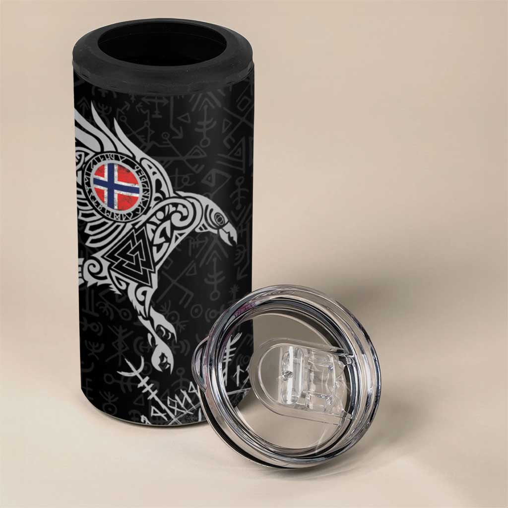 Norway Viking Ravens 4 in 1 Can Cooler Tumbler Vegvisir Runes Pattern - Wonder Print Shop