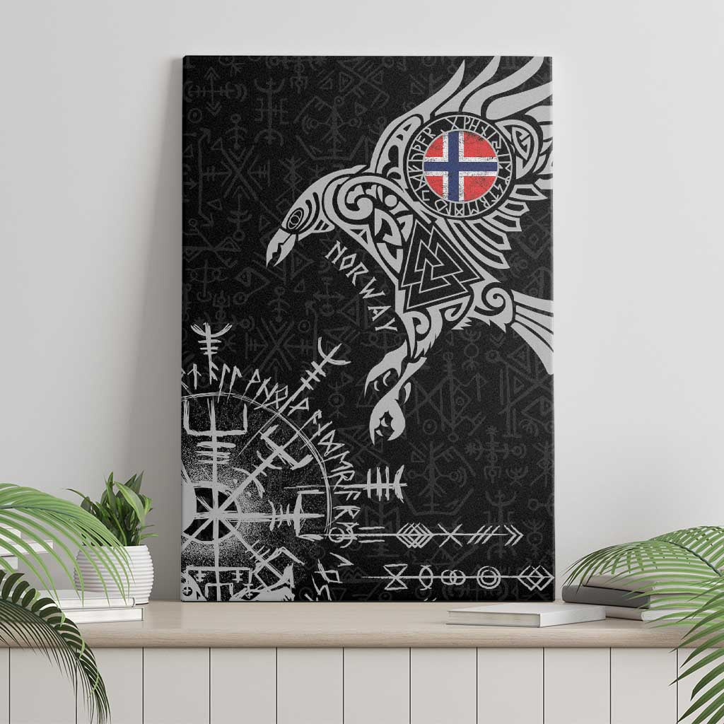 Norway Viking Ravens Canvas Wall Art Vegvisir Runes Pattern - Wonder Print Shop