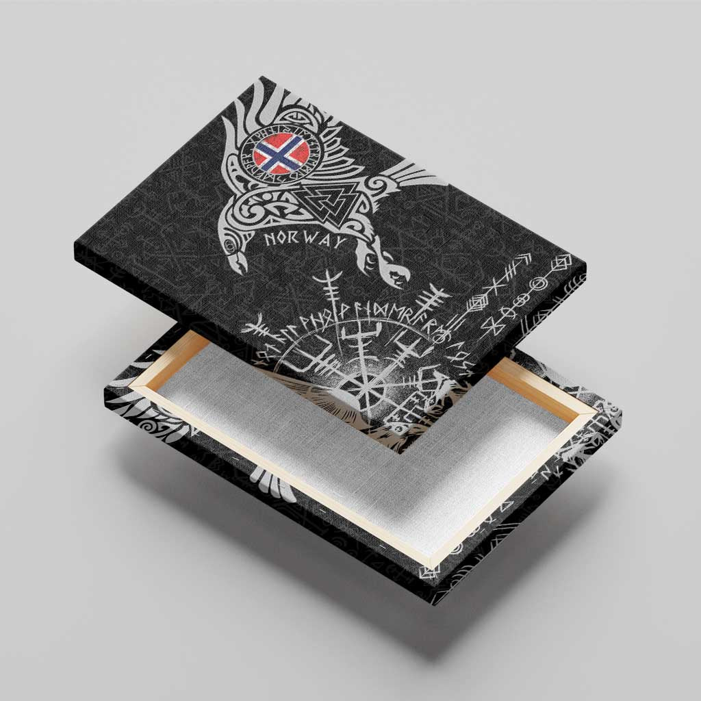 Norway Viking Ravens Canvas Wall Art Vegvisir Runes Pattern - Wonder Print Shop