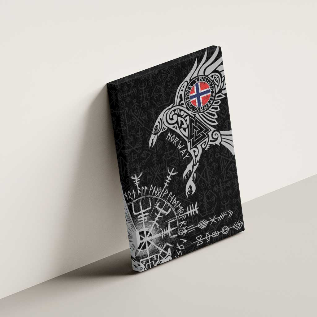 Norway Viking Ravens Canvas Wall Art Vegvisir Runes Pattern - Wonder Print Shop