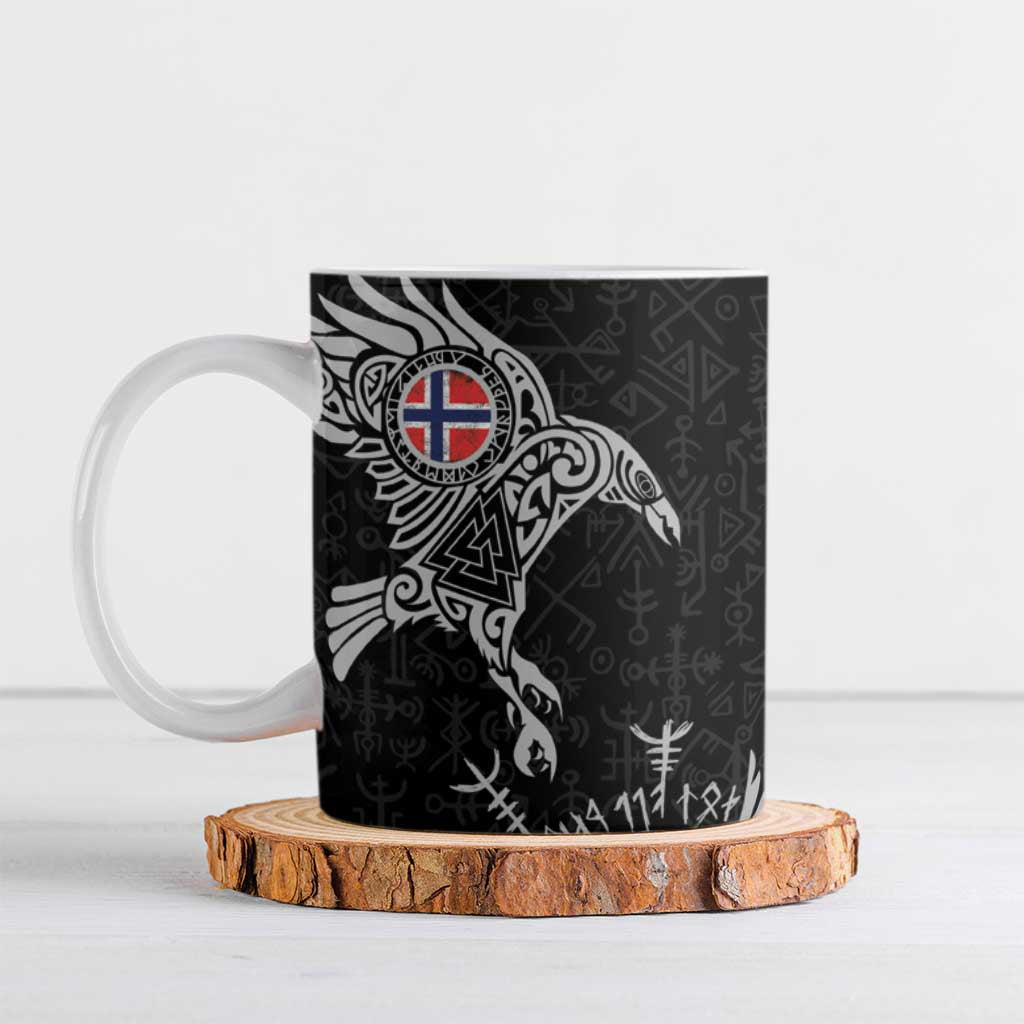 Norway Viking Ravens Ceramic Mug Vegvisir Runes Pattern - Wonder Print Shop
