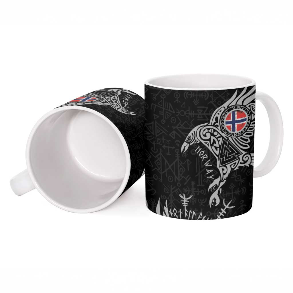 Norway Viking Ravens Ceramic Mug Vegvisir Runes Pattern - Wonder Print Shop