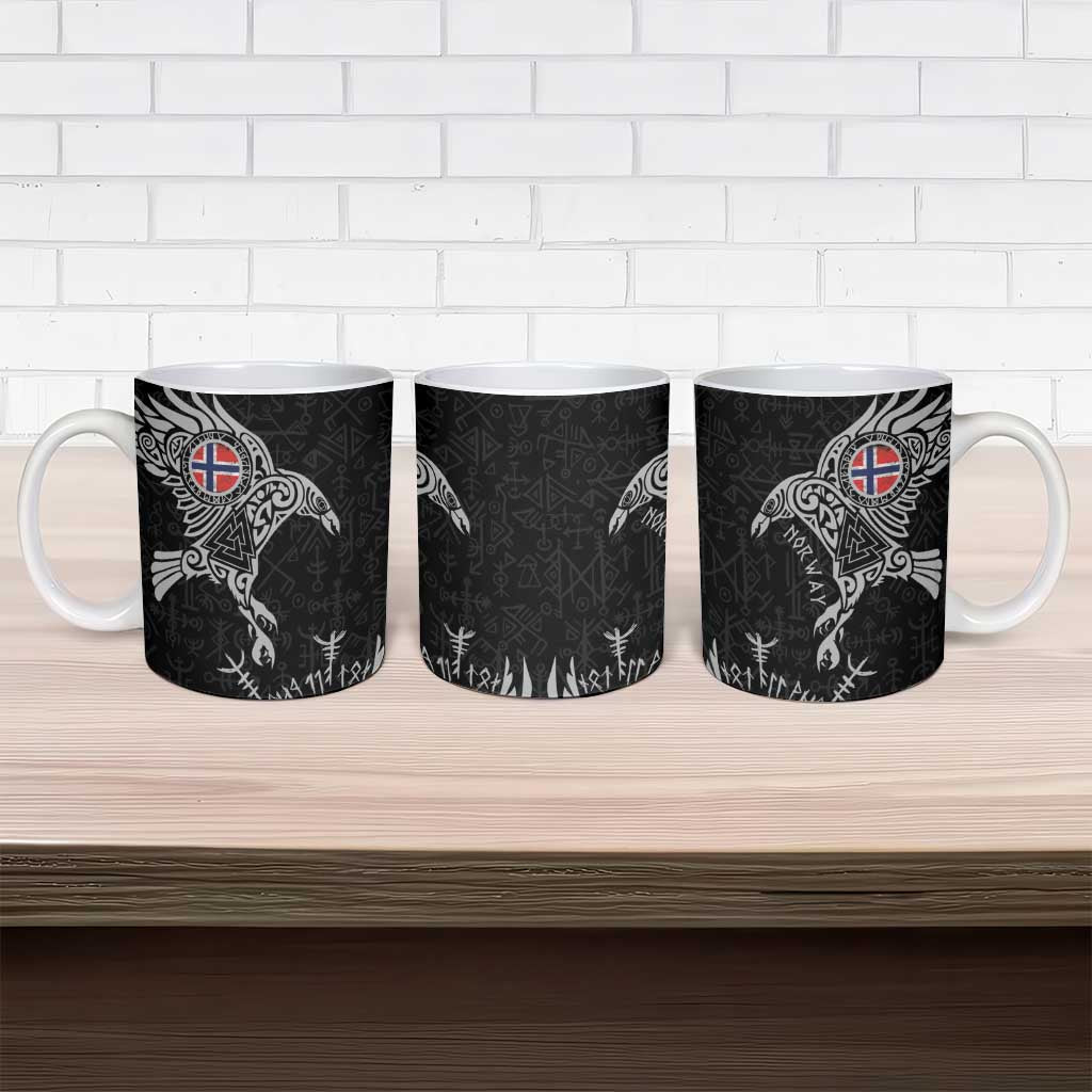 Norway Viking Ravens Ceramic Mug Vegvisir Runes Pattern - Wonder Print Shop