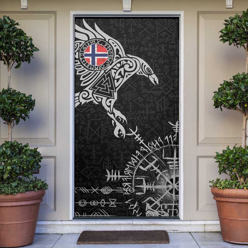 Norway Viking Ravens Door Cover Vegvisir Runes Pattern - Wonder Print Shop