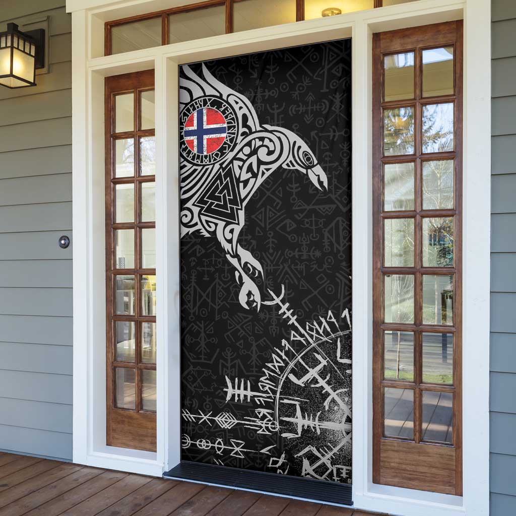 Norway Viking Ravens Door Cover Vegvisir Runes Pattern - Wonder Print Shop