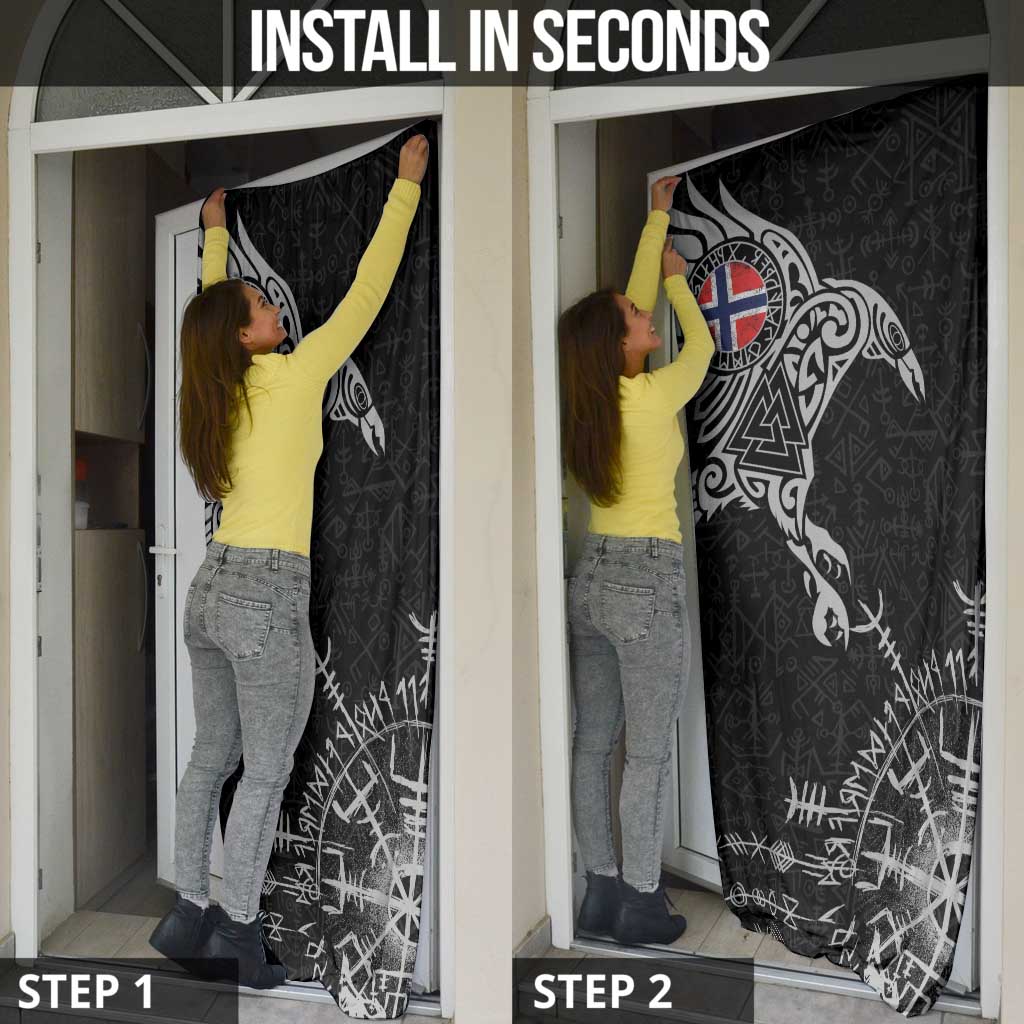 Norway Viking Ravens Door Cover Vegvisir Runes Pattern - Wonder Print Shop